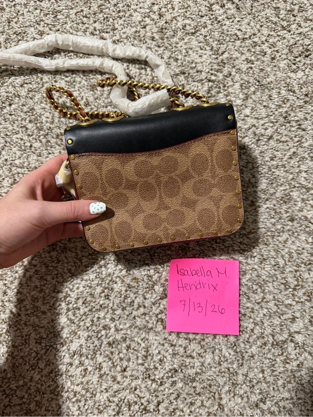 Coach Black and Brown Signature Chain Crossbody Bag